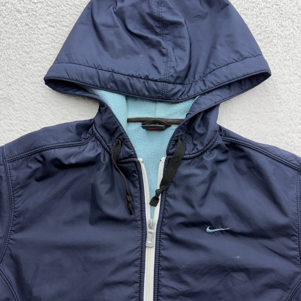 Vintage Nike 90s Womens Full Zip Fleece Lined Hooded Jacket Navy Blue Small - Picture 2 of 11